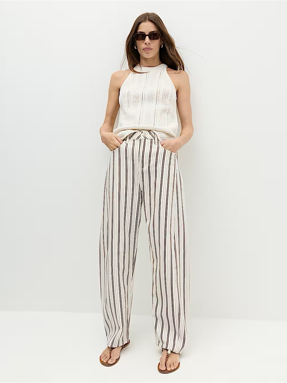 Marks & Spencer Cream Striped Barrel Jeans